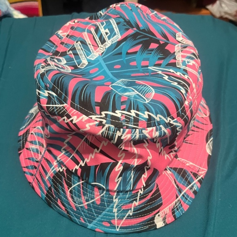 Full Send Tropical Bucket Hat Pink Blue Palm Tree One Size